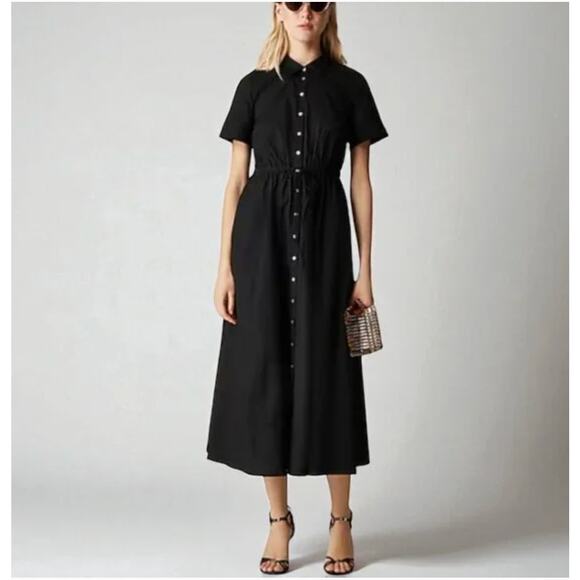 J Crew Cerise Shirt Dress 14 Black NWTCN409 J.Crew Midi Travel Resort Button - Picture 4 of 5